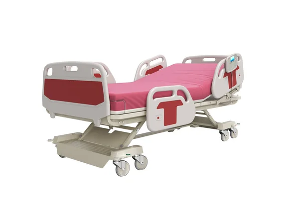 Concept red hospital bed semi automatic isolated 3d render on wh — Stock Photo, Image