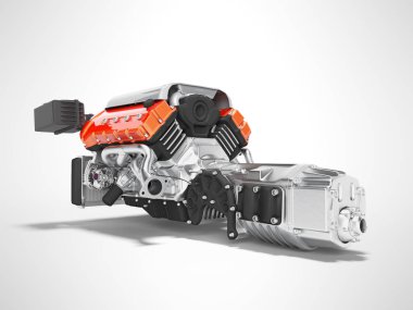 Hava filtreleri ve manifold şanzıman ile araba motoru 3D render gr