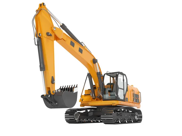 Orange single bucket excavator with hydraulic mechpatoy on metal — Stock Photo, Image