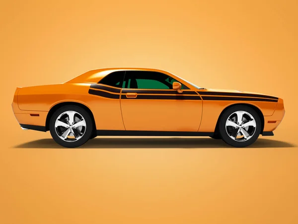 Sport pomarańczowy Coupe 3D Render na pomarańczowym tle z cieniem — Zdjęcie stockowe