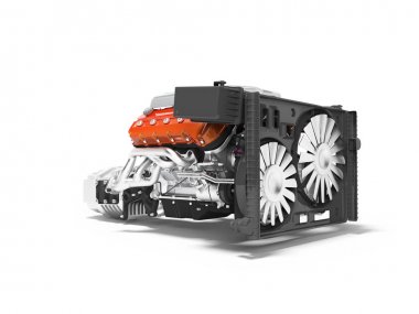 Sekiz silindirli kırmızı monte kollektör ve dişli için otomobil motoru