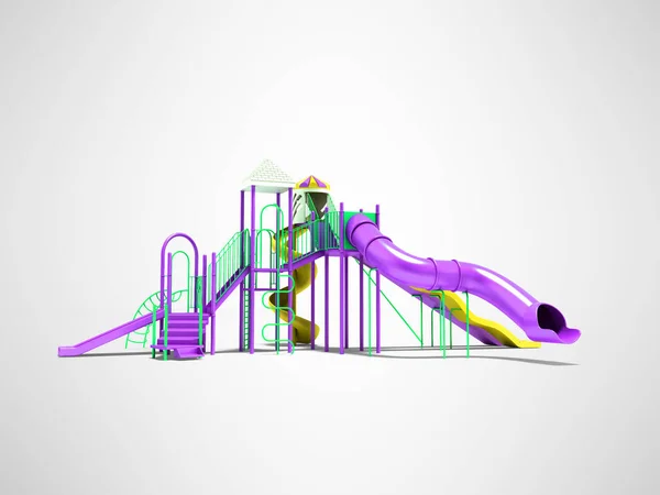 紫色游乐场,儿童与黄色螺旋带楼梯 — 图库照片