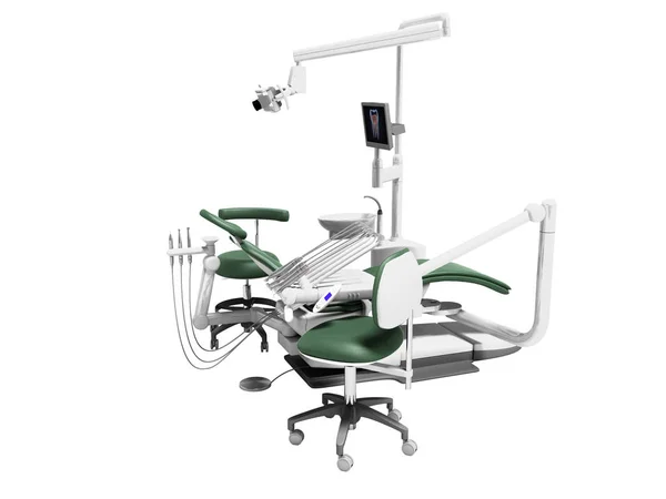 歯科医師および助手の歯科単位緑の革の椅子 — ストック写真