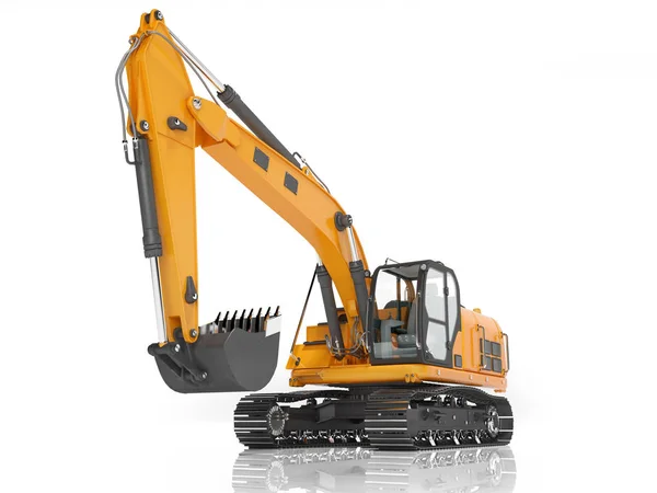 Orange single bucket excavator with hydraulic mechpatoy on metal — Stock Photo, Image