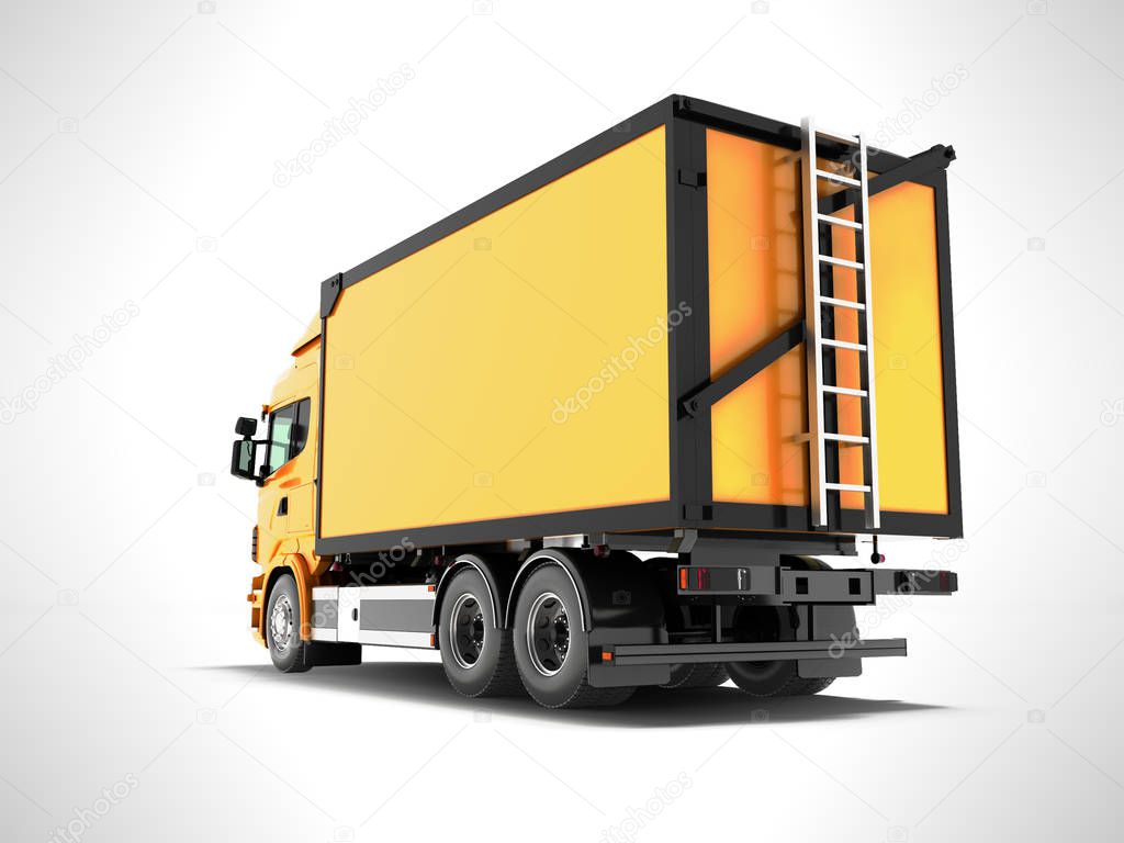Orange truck with carrying capacity of up to five tons rear view