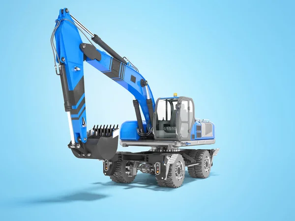 Escavadora azul roda carregador isolado 3D renderizar no fundo azul com sombra — Fotografia de Stock