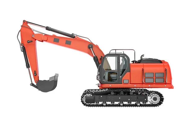 Road building red excavator on metal caterpillar track left side — Stock Photo, Image