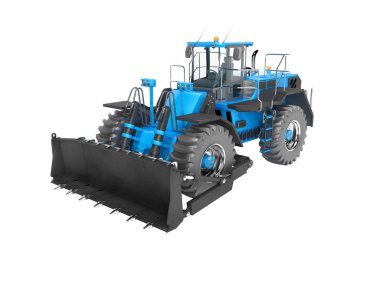 Blue wheeled dozer for quarrying isolated 3D render on white bac clipart
