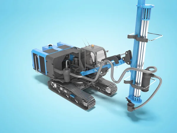 Blue self propelled rig pengeboran untuk konstruksi dan peletakan trek ulat dipasang magestralia 3d render di latar belakang biru dengan bayangan — Stok Foto