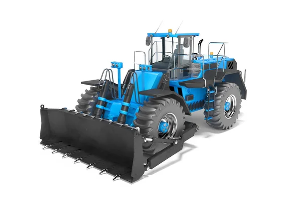 Blue wheeled dozer for quarrying isolated 3D render on white bac — Stock Photo, Image