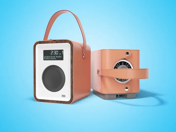 Altoparlante radio portatile marrone per ascoltare musi legati in pelle — Foto Stock