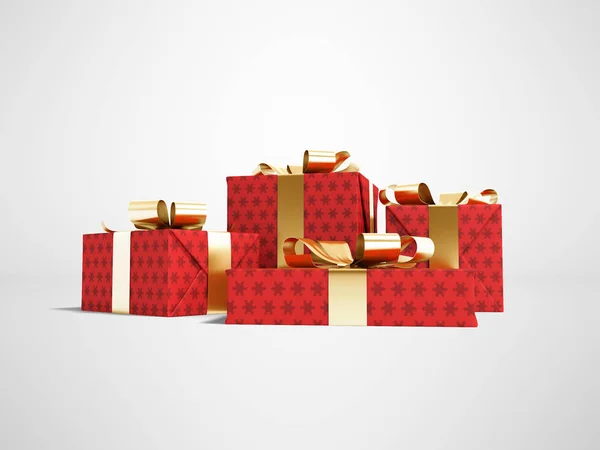 Група подарунків у коробці з червоного паперу зі сніжинками із золотими р — стокове фото