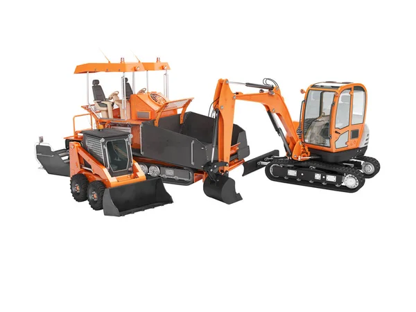 Concepto naranja equipo de construcción para la colocación de asfalto 3d rend —  Fotos de Stock