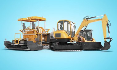 Konsept yol makine paver ekskavatör küçük yükleyici 3d render