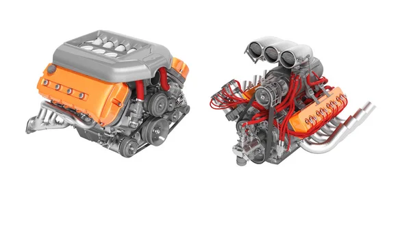 Modern turbómotor és a Töltőkompresszor motor 3D render a fehér b — Stock Fotó