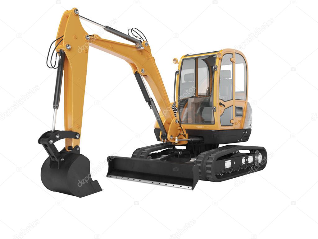 Orange mini excavator with hydraulic mechlopatoy on crawler rubb