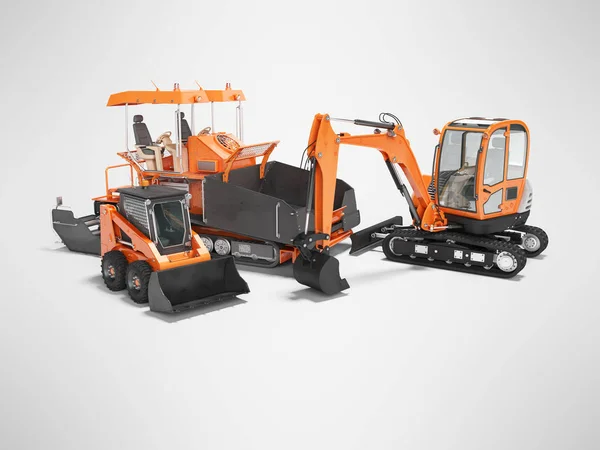 Conceito laranja equipamentos de construção para a colocação de asfalto rend 3d — Fotografia de Stock