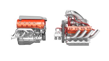 Modern turbo motor ve supercharger motor izole 3d render o