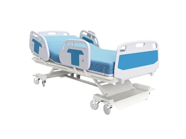 Blue hospital bed with lifting mechanism on standalone control p — Stock Photo, Image