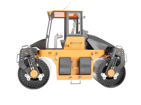 Maszyny budowlane walec drogowy dwa rolki widok boczny 3D Render — Zdjęcie stockowe