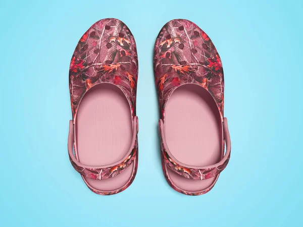 Strand slippers voor vrouw bovenaanzicht 3d renderen op blauwe achtergrond w — Stockfoto