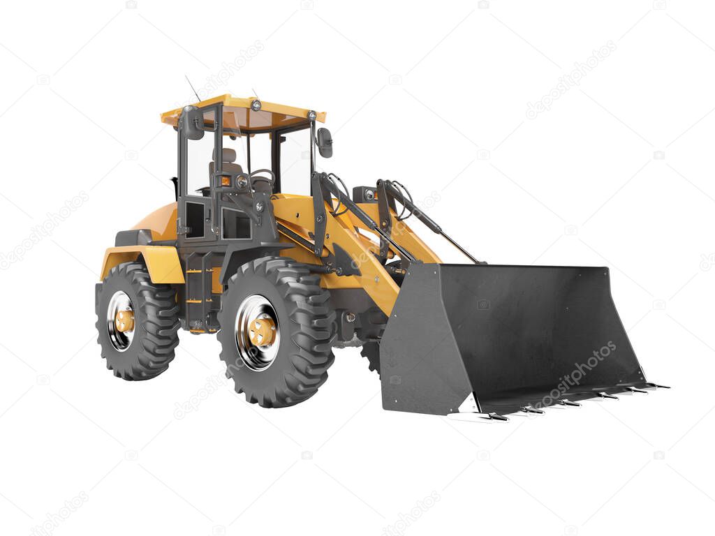 Concept excavator tractor for road works 3d render on white back