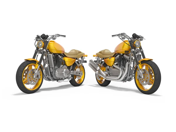 Konzept orange zwei Motorrad Frontansicht Rückseite Render auf weißen ba — Stockfoto