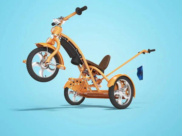 Konzept orangefarbenes Kinder-Dreirad mit Lift Vorderrad 3d Render an — Stockfoto