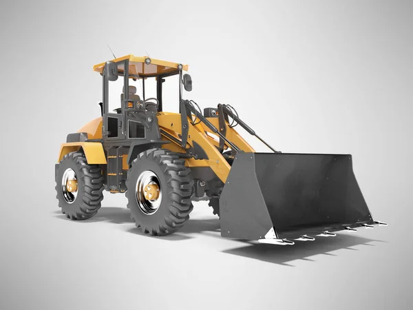 Koncepció kotró traktor közúti munkák 3d render szürke backg — Stock Fotó