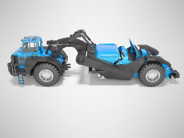 Konsept tekerlekli traktör kazıyıcı yan görünümü Gri sırtlı 3D görüntüleme