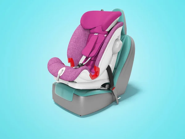 Концепция фиолетового детского сиденья на автокресле 3D рендеринг на синей спине — стоковое фото