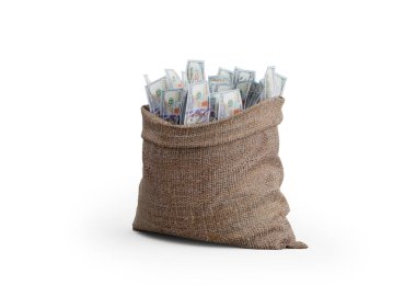 Üç boyutlu para çantasını gölgeli beyaz arkaplan üzerine yerleştirme