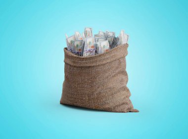 Mavi arkaplanda gölgeli 3D para çantası