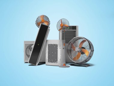 Isı vantilatörlerinde soğutma kavramı ve gölgeli mavi arka planda havalandırma.