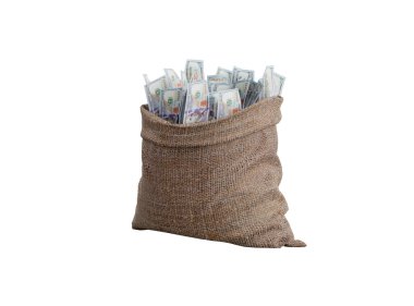 3D para çantası beyaz arkaplanda Gölge yok