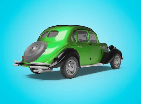 3Dレンダリング古典的な緑の乗用車の青の背景に影のバックビュー — ストック写真