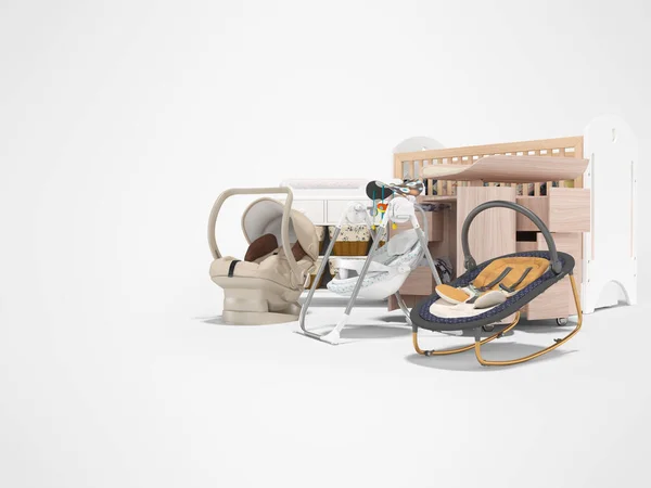 Concepto Representación Grupo Muebles Para Bebé Cuna Cambiador Silla Aire — Foto de Stock