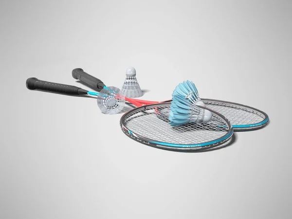 Weergave Van Badminton Racket Met Shuttlecocks Voor Volwassenen Grijze Achtergrond — Stockfoto