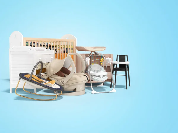 Rendering Concept Group Furniture Child Sleeping Hygiene Bed Baby Chair — Stock Photo, Image