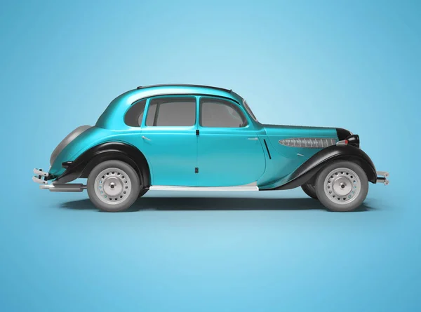Rendering Klassisches Retro Auto Blau Auf Blauem Hintergrund Mit Schatten — Stockfoto