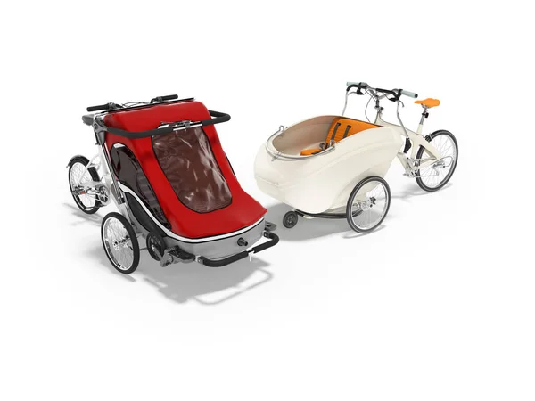 Rendering Set White Adult Bicycle Stroller Children Open Type White — Stock Photo, Image