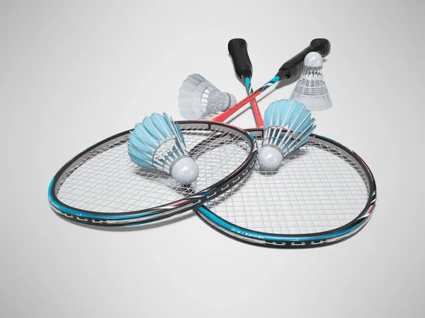 Rendering Spel Set Van Badminton Rackets Met Volwassen Shuttlecocks Grijze — Stockfoto