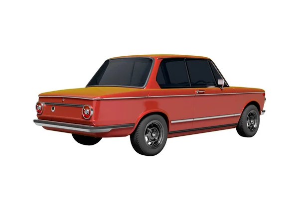 3Dレンダリング赤の古典的な車とともに着色された窓のリアビュー上の白い背景なし影 — ストック写真