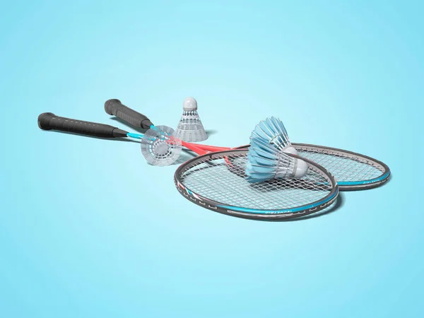 Weergave Van Badminton Racket Met Shuttlecocks Voor Volwassenen Blauwe Achtergrond — Stockfoto