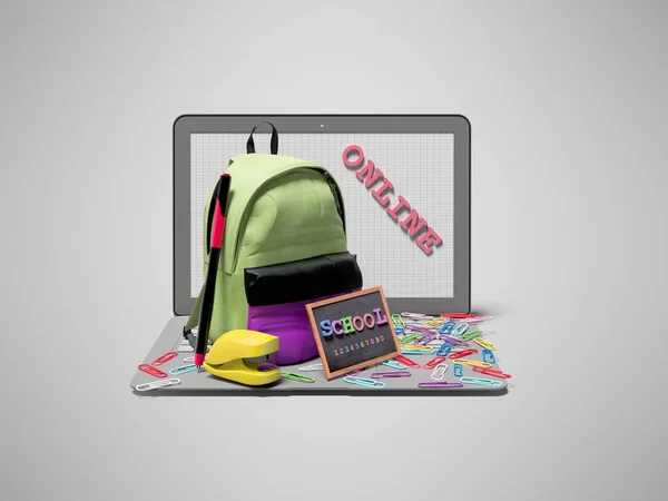 Rendering Konzept Des Online Lernens Der Schule Auf Grauem Hintergrund — Stockfoto
