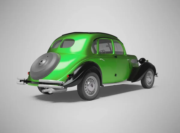 Рендеринг Классического Зеленого Пассажирского Автомобиля Сером Фоне Видом Сзади — стоковое фото