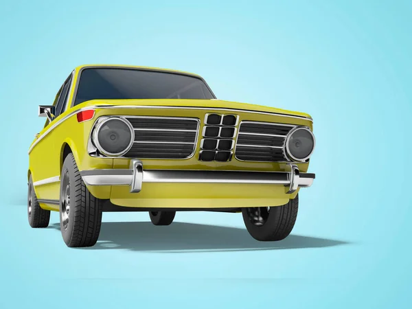 Renderowania Żółty Klasyczny Samochód Przyciemnianymi Szybami Przed Niebieskim Tle Cieniem — Zdjęcie stockowe