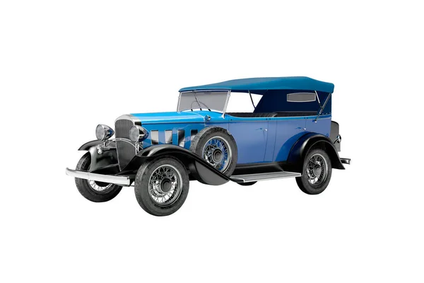 Klassisches Retro Auto Blau Isoliert Rendering Auf Grauem Hintergrund Mit — Stockfoto