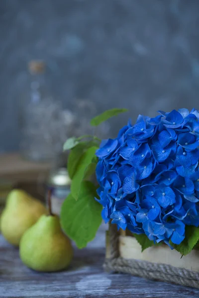 Flor Naranja Azul Grande Cesta Mimbre —  Fotos de Stock