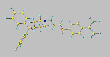 Terfenadin eski Alerjik koşulları tedavisinde kullanılan bir antihistamin var. 3D çizim